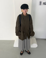 Button shirred back ribbon wrinkle sailor cap