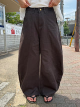 Soven Curved Balloon Cotton Wide Pants
