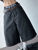 Sticky Stitch Back Cinch Denim Bermuda Shorts 2color