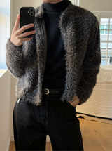 [Unisex] ヘアリークロップラウンドニットカーディガン(3color)