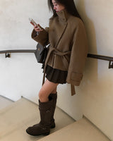 [ORIGINAL] Center Waist-Tie Wool Short Coat