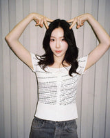 BOUQUET GIRL WORDING SHORT SLEEVE CARDIGAN [WHITE]