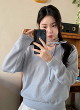 Basic V-neck Loose Knit + Tie Set (5color)