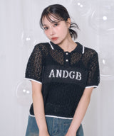 透かし編みポロニット ブラック