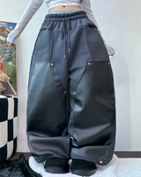 ストリング💙レザーダブルリベットロングパンツ💙🖤2カラー