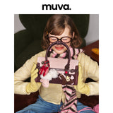 muva. 本革 ベルベット バイカラー ハンドバッグ　チャーム付