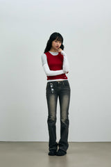 COMET LAYERED SLEEVE TOP / RED
