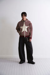 STRIPE STAR KNIT HOOD ZIP UP WINE