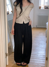 Daily Pintuck Long Wide Cotton Pants (2color)