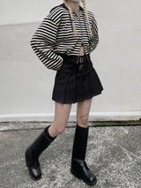 Waffle Stripe Crop Hoodie (2colors)