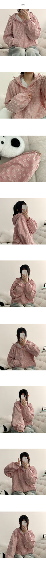 Bonv Flower Embossed stereoscopic pattern hood zip-up
