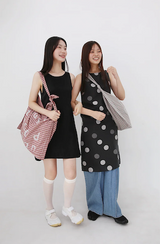 000Design Cotton Check Tie Bag / Burgundy
