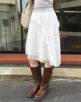 Dot frill midi skirt