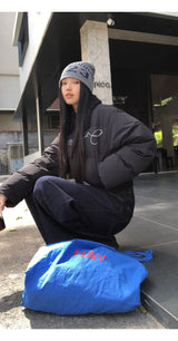 Black beads wool collar short padded coat