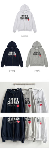 Hearts Heart Reverse Lettering Overfit Hooded Zip-Up