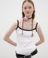 Ringer Sleeveless Top - White/Navy