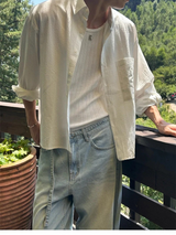 [Unisex] ストライプクロップシャツ(3color)