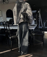 [Unisex] Stripe back strap wide pants