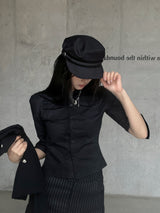 クラシックノエアメタルボタンブラックループセイラーキャップ (Black)