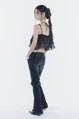 VERA BELTED BOOT-CUT DENIM black
