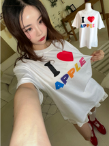 I Love Apple Cotton Oversized Fit Half Sleeve Tee