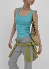 [MADE] Coogie U-Neck Ribbed Sleeveless Top (Built-in Cap)