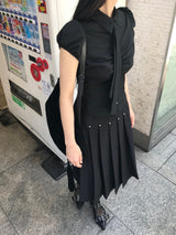 Monday Office Ball Stud Pleated Midi Skirt