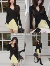 Elise Knitwear Pleats Skirt Cardigan Two-Piece