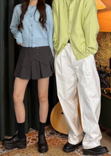 A-line Curved Wide Cotton Pants 3COLOR