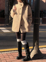 #Fluffy Boucle Ｈigh Neck Half Coat (4color)