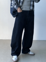 メイアプレミアムアダルトスリーニードルカーブドワイドデニムパンツ
