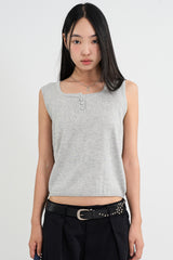 Silk button sleeveless knit top