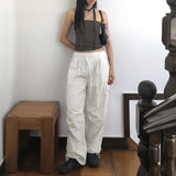 Potal stitch color combination nylon two-way cargo long wide jogger pants