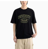 オーバーフィットクルーネックユニバーシティカーモ半袖Tシャツ ブラックカーキ