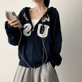 4US Heart American Flag Two-Way Hooded Zip-Up