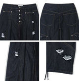 Pale Fold Damage Raw Denim