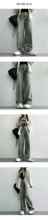 [Short, basic, long] [S-2XL] [Summer long pants!] ヒンズウォッシングワイドデニムパンツ (4 colors)