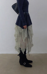 バレットオフショルダーアンバランスミニドレス (NAVY)