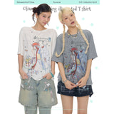 BETWEENANDxOliwa New women’s summer loose-fit two-color collaborative illustration round-neck short-sleeve T-shirt