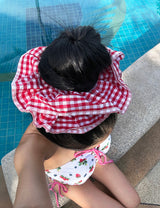 レッドチェッカーヘアシュートライプシュシュ