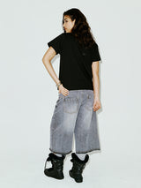 STRING CAPRI DENIM PANTS GREY