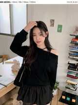 #One Shoulder Ribbon Loose Fit Sweat Shirt (4color)