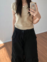 V-neck short-sleeved knitwear (3 colors)