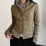 Femo vintage high neck collar button cotton jacket