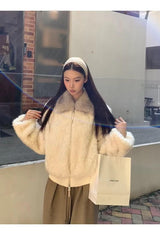 クリームソフトファージップアップカラージャケット
