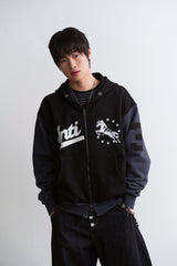 COMBINATION UNICORN VARSITY HOOD ZIP UP BLACK