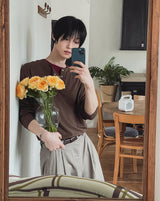 デッキステッチヘンリーネック長袖Tシャツ