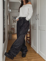 Heart pink stitch indigo denim pants