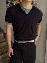 Vint henley neck cropped short sleeved knitwear