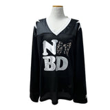 Bow Silky Overfit Leopard Patch Rugby Long Sleeve T-Shirt (2 Colors)